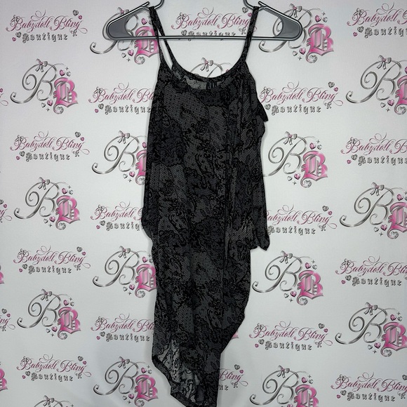 Guess by Marciano top long dress style open cold shoulder lace print grey black - Picture 1 of 9